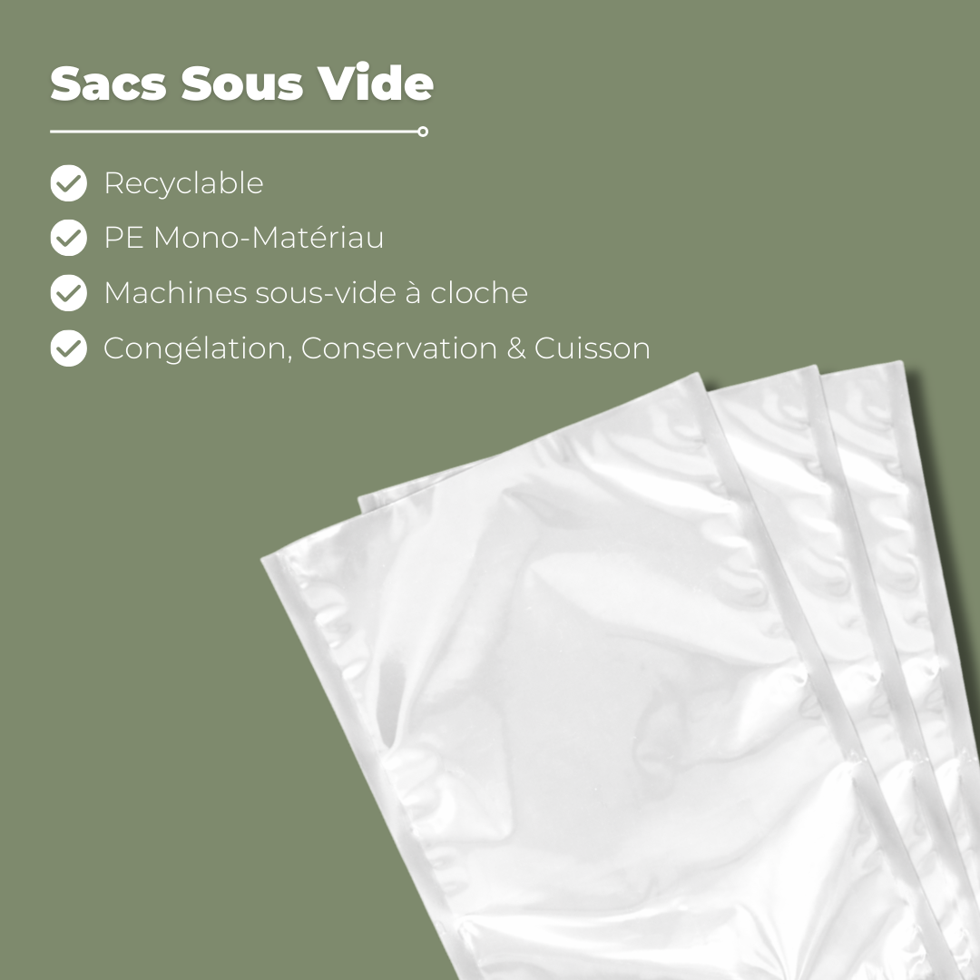 
                  
                    Sac sous-vide lisse recyclable 85 microns – Usage professionnel
                  
                