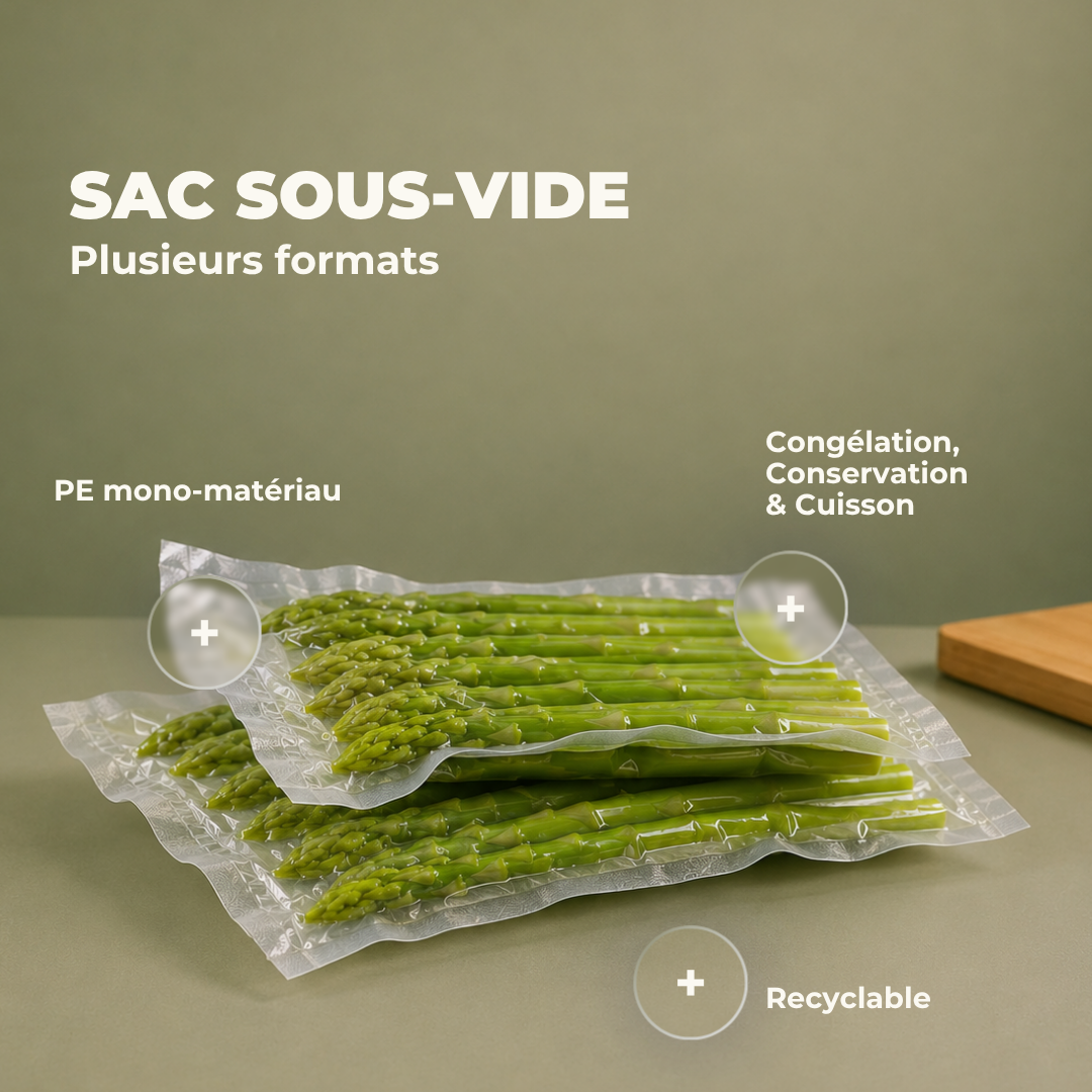 
                  
                    Sac sous-vide lisse recyclable 85 microns – Usage professionnel
                  
                