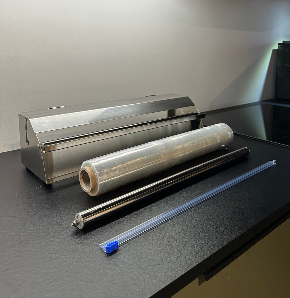 Dérouleur professionnel inox de film alimentaire universel 30cm -45cm